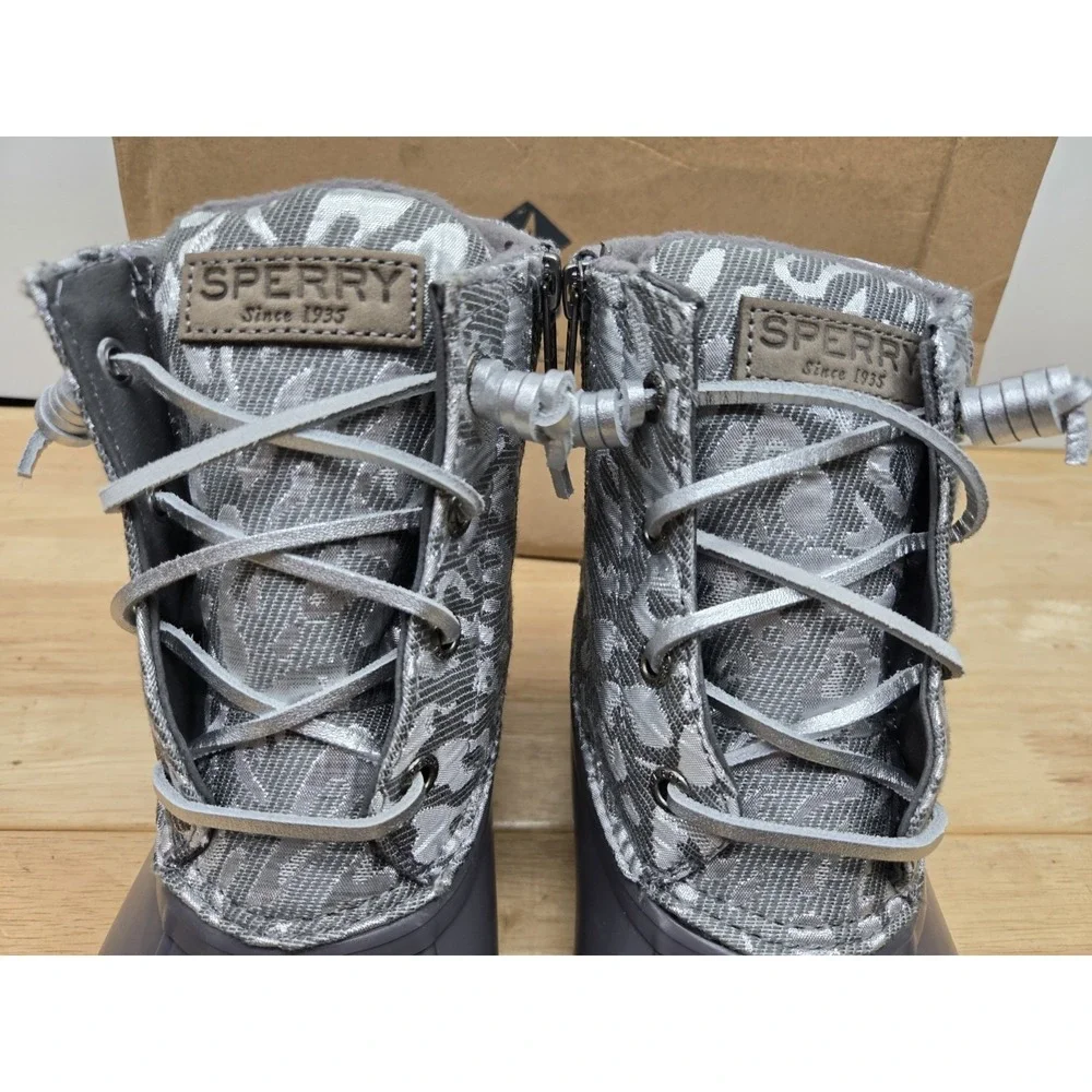Sperry Women's Saltwater Silver LEOJAC Waterproof Duck Boots Size 8.5 M